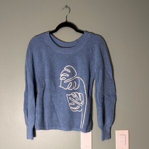 Tommy Bahama Light Blue Crewneck Sweater with White Leaf Motif